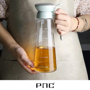 PINC® Bottiglia Salvagoccia Olio in Vetro da 600ml con Graduazioni - Contenitore per Olio Vegetale e Olio d'Oliva per una Cottura Perfetta in Cucina